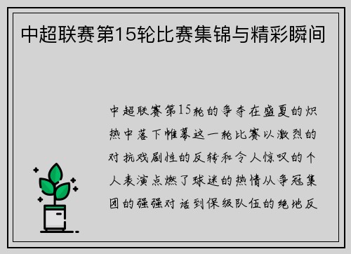 中超联赛第15轮比赛集锦与精彩瞬间
