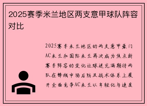 2025赛季米兰地区两支意甲球队阵容对比