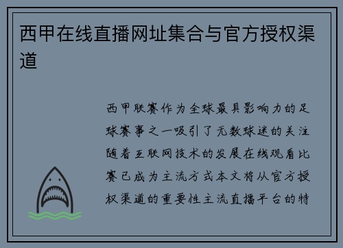 西甲在线直播网址集合与官方授权渠道